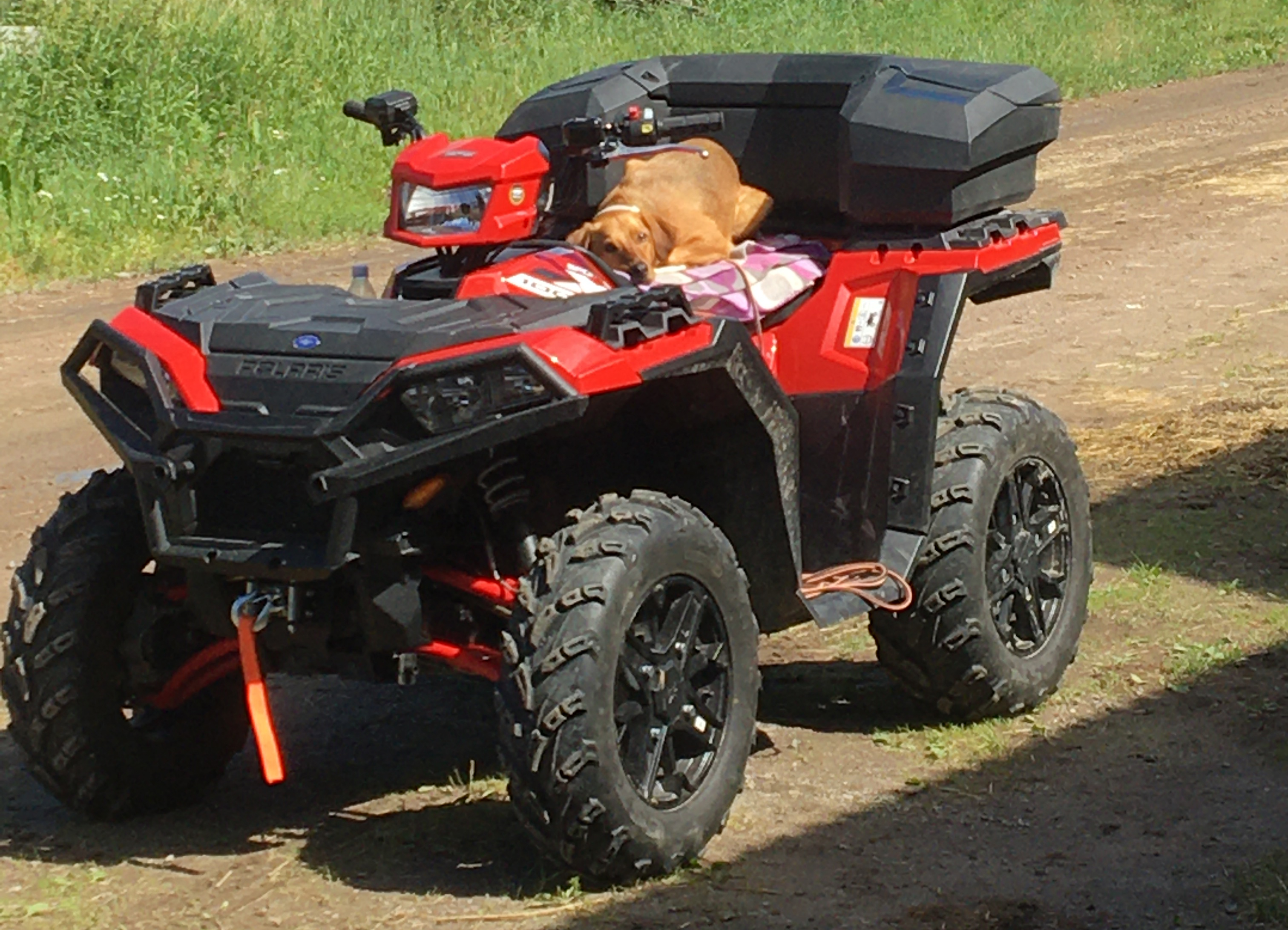 Röd fyrhjuling Polaris Sportsman XP1000 EPS stulen i Djura, Dalarna