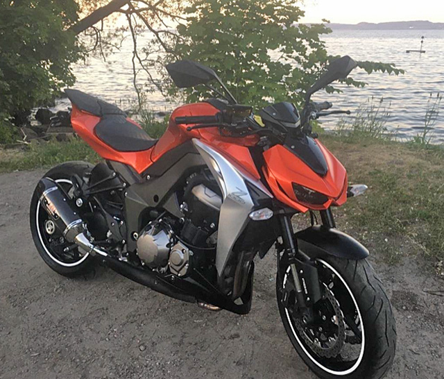 Orange Kawasaki Z1000 ABS stulen i Halmstad