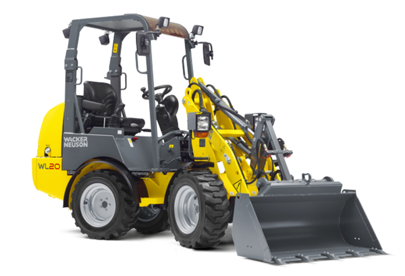 Gul midjestyrd hjullastare Wacker Neuson WL20 stulen i Barkarby, Stockholm