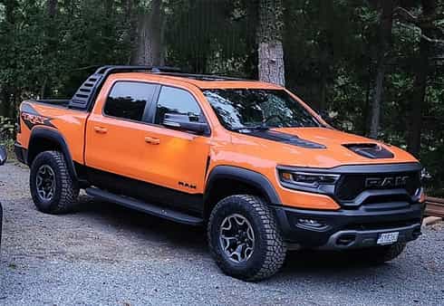 Orange RAM 1500 TRX Crew Cab Ignition Edition stulen i Lidköping